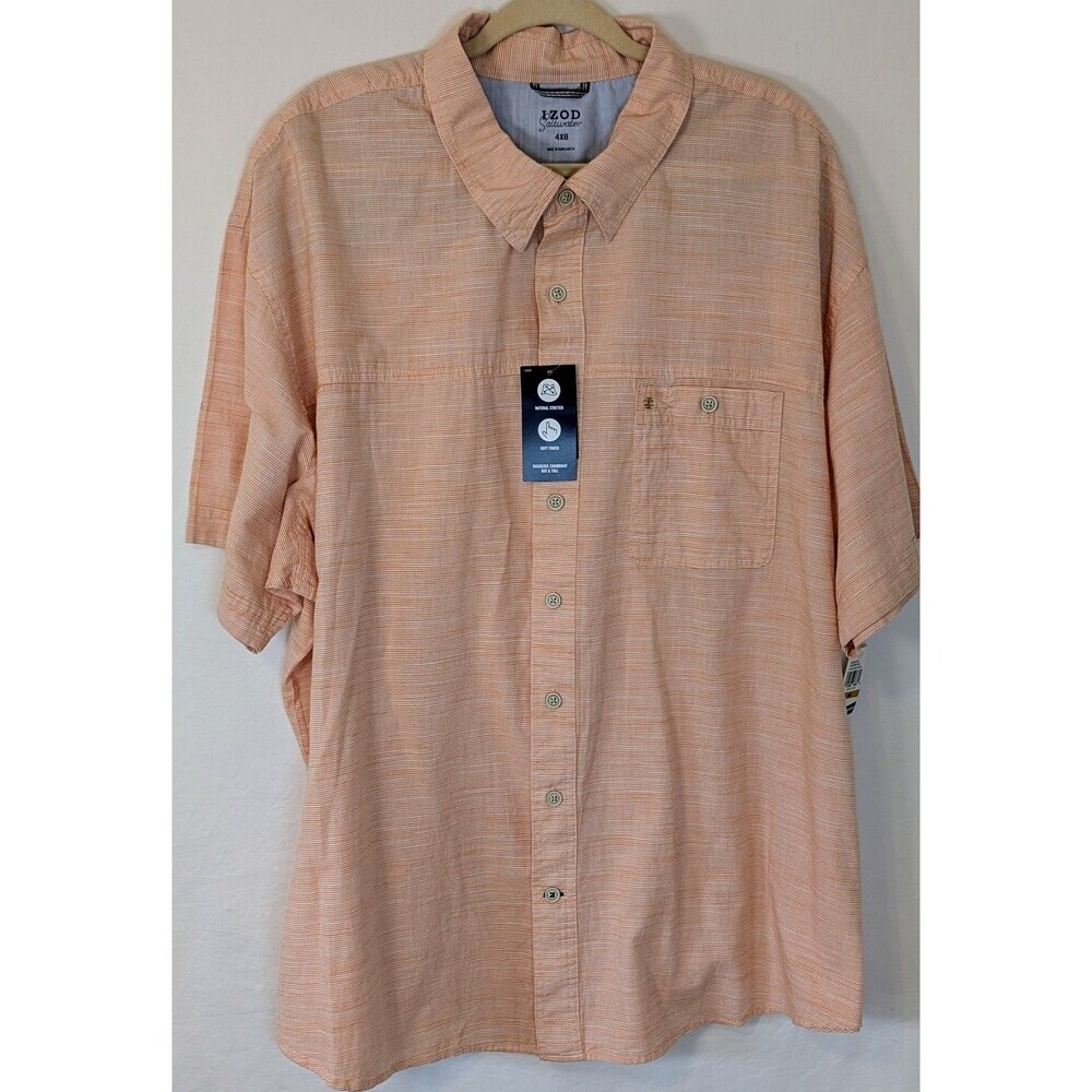 IZOD Saltwater Men’s Button Down Shirt 4XB Apricot Buff 100% Cotton NWT
